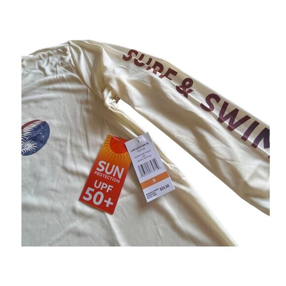 NEW Surf & SWIM TEE Long Sleeve SM Mens Womens Yellow Ocean Palm T Shirt UPF 50+ - Picture 6 of 10